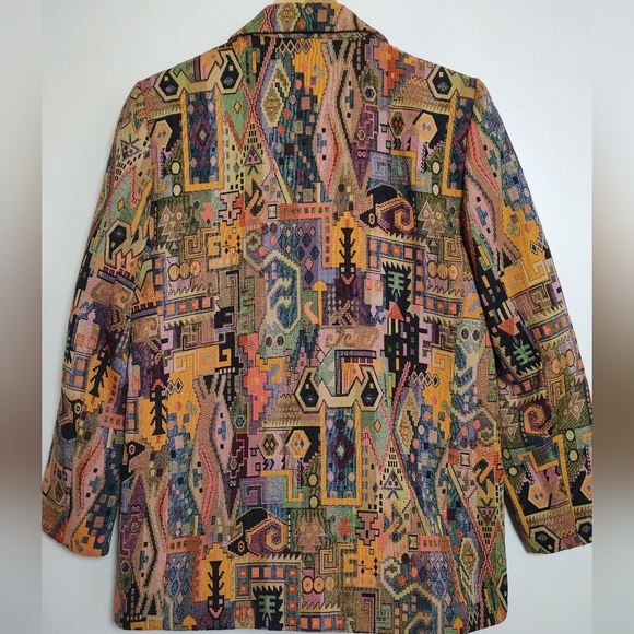 The Icong Vintage Colorful Geometric Tapestry Women's One Button Blazer - Picture 8 of 8